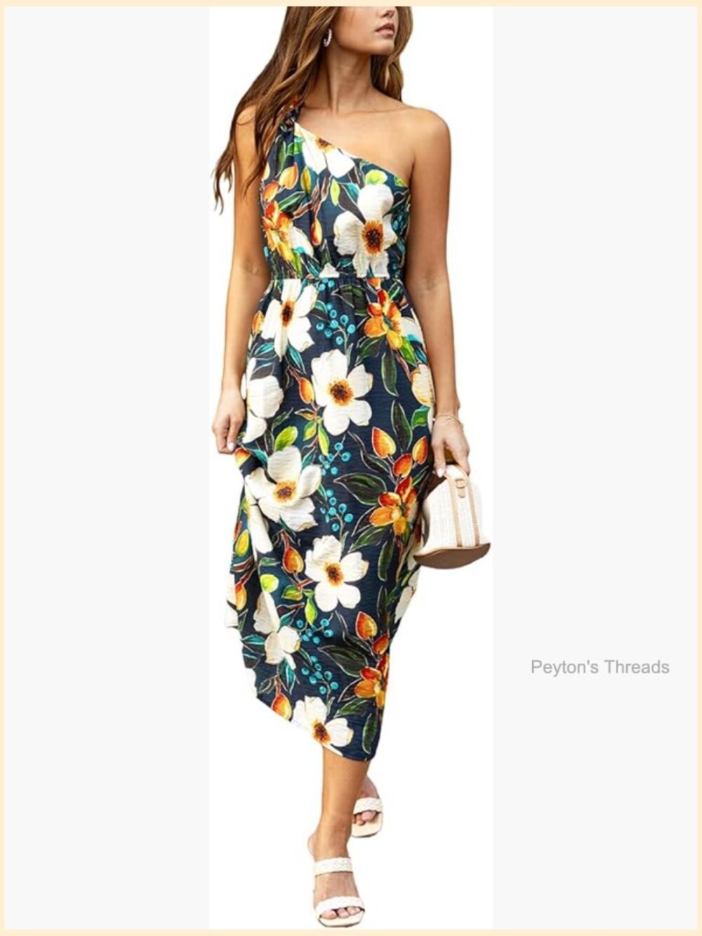 One-Shoulder Floral Maxi Dress Summer Vacation Boho Long Sundress